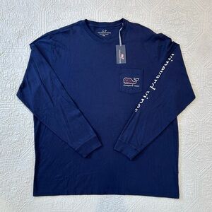 NEW! Vineyard Vines Men’s XXL Whale Hearts Long Sleeve Pocket Tee Shirt Navy
